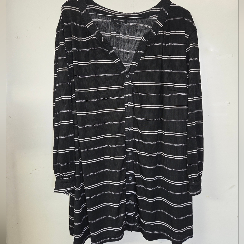 Lane Bryant Black and White Striped Button-Front Top